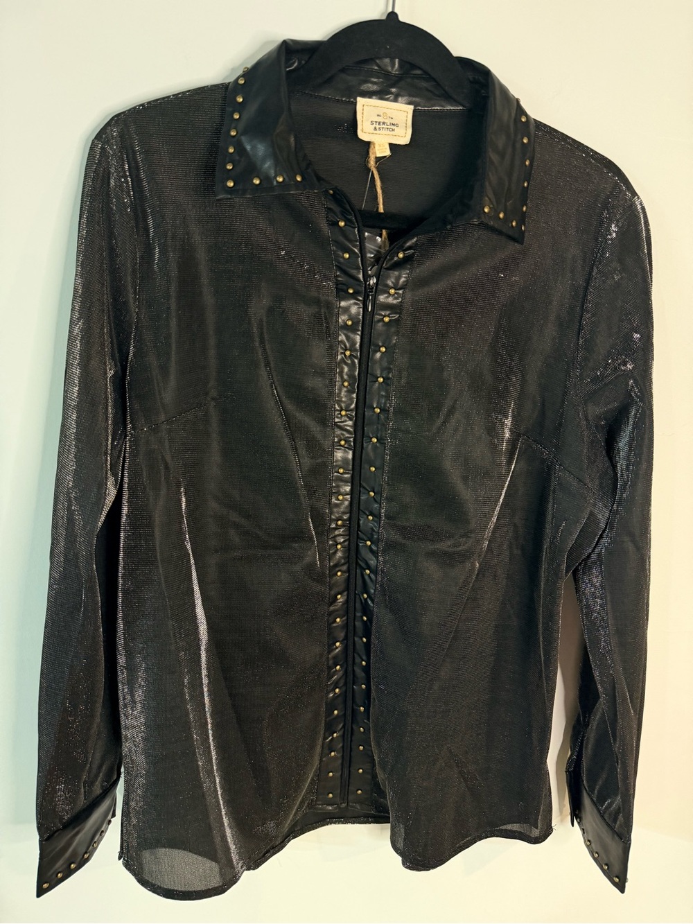 Buckle Sterling and Stitch Zip Front Collared Shimmer Shirt